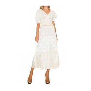 NEW INA FASHION tiered satin jacquard midi skirt in ivory